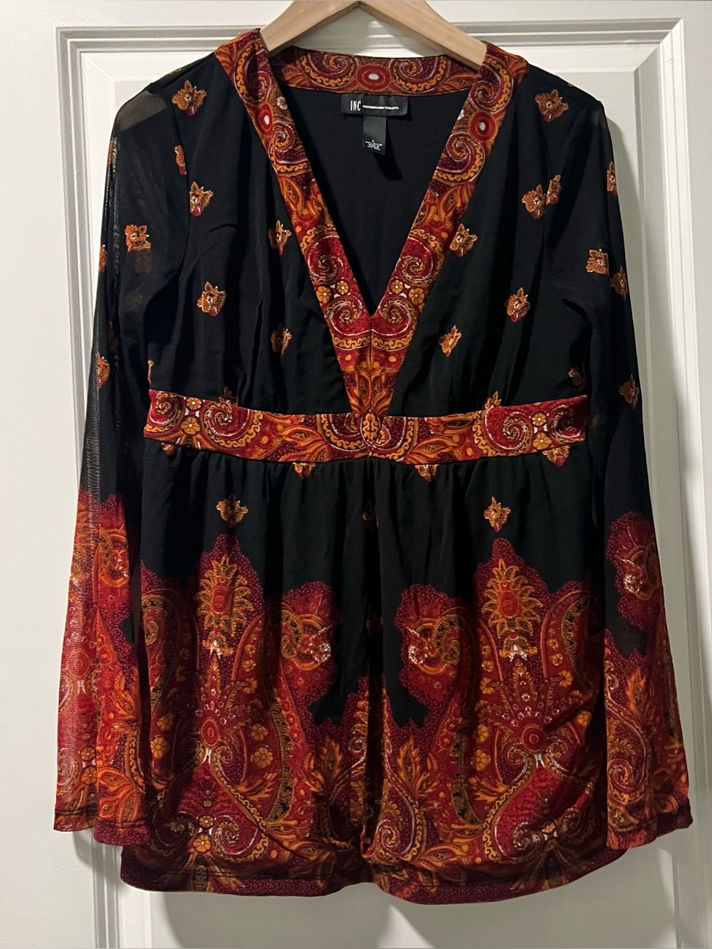 Vintage Y2K INC International Concepts Top Medium Black Babydoll Mesh Sz Large